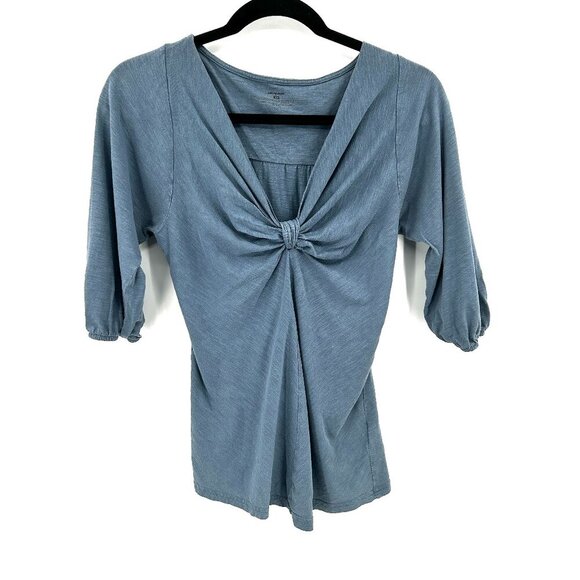 PATAGONIA Blue Burnout Tie Front 3/4 Sleeve Lightweight Blouse Top Size XS - Picture 1 of 5